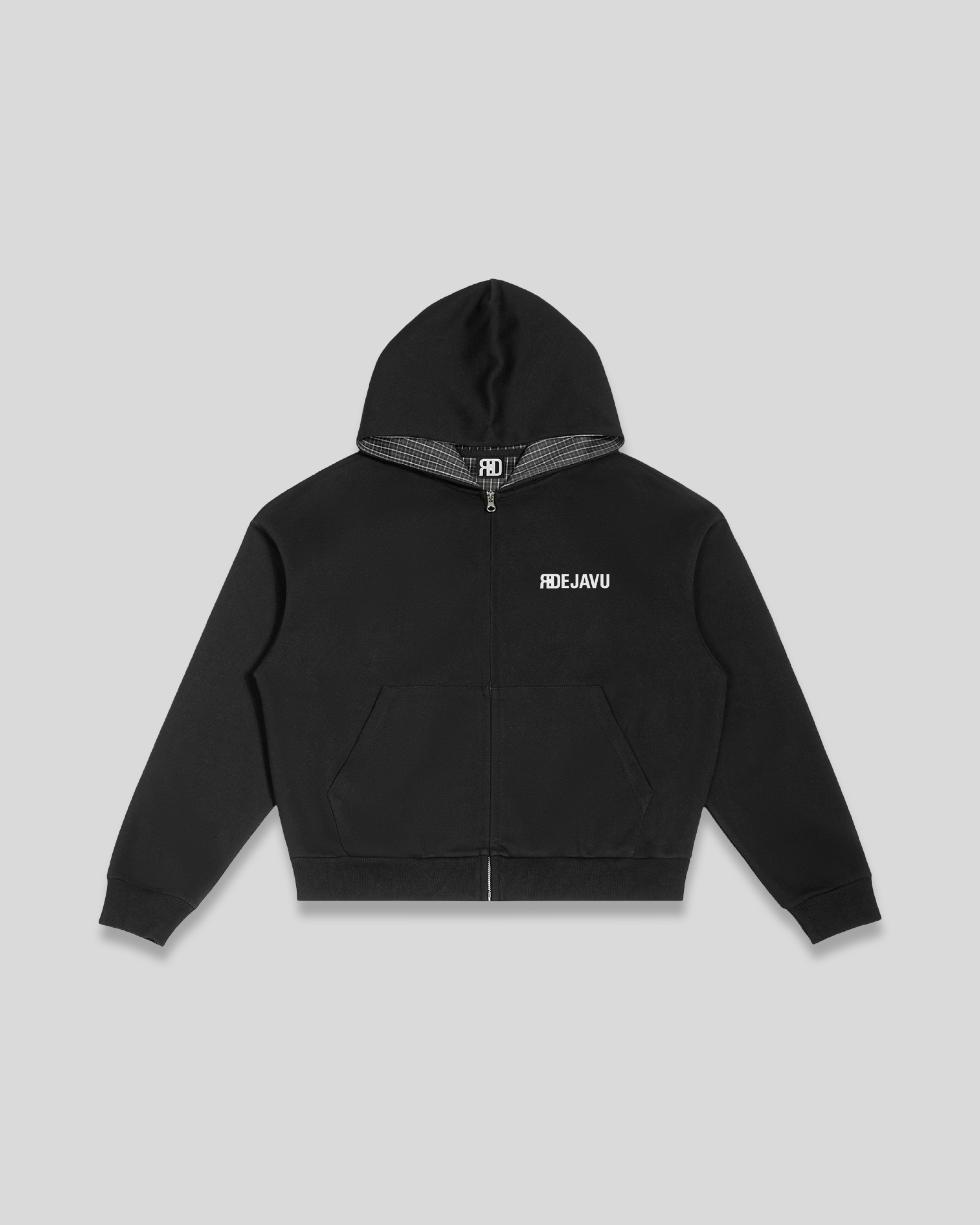RE:VISION X DEJAVU  Contrast Plaid Boxy Zip Hoodie
