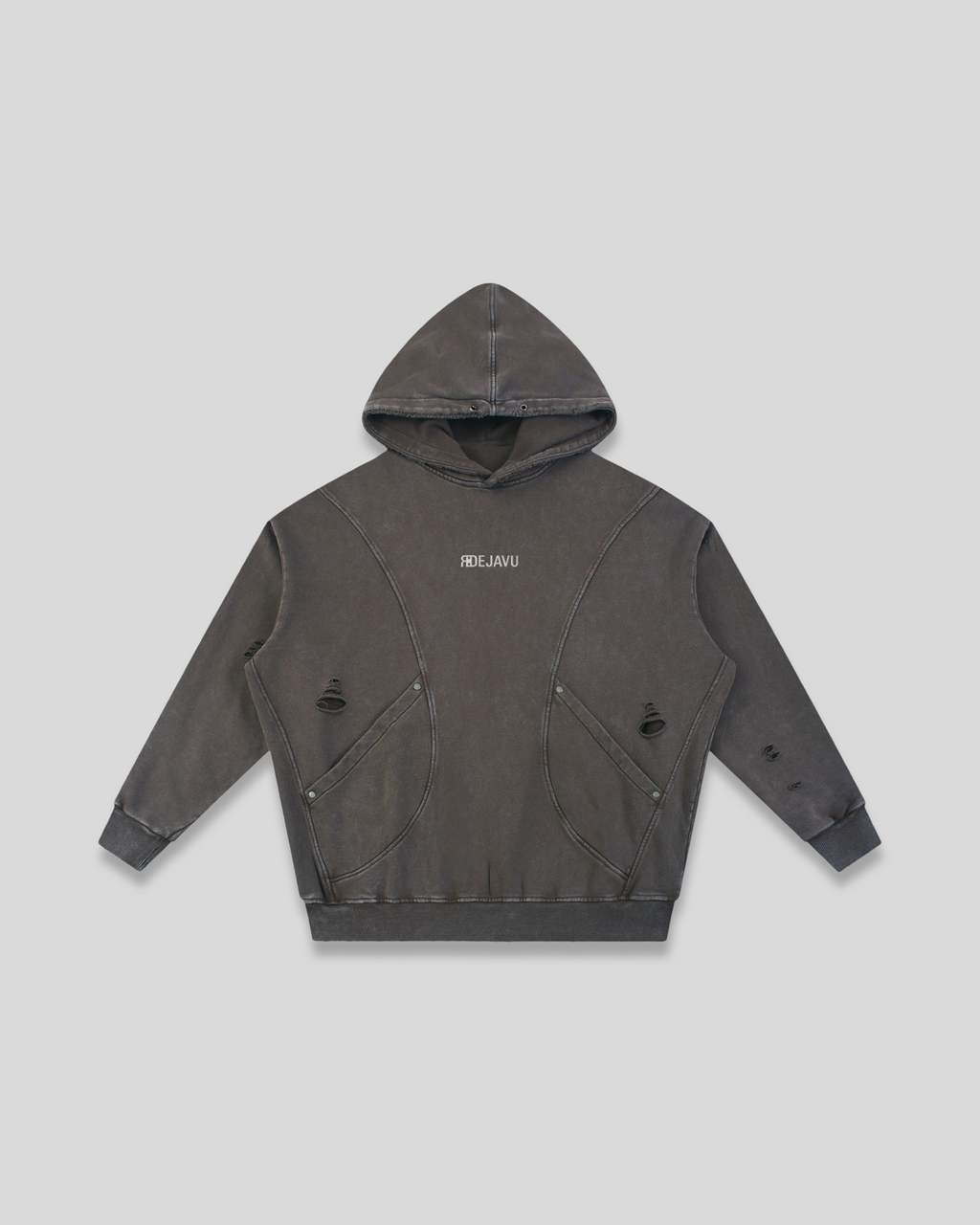 RE:VISION X DEJAVU  Snow Washed Distressed Panel Pocket Hoodie