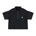 Unisex Vintage Wash Boxy Quarter-Zip Denim Shirt