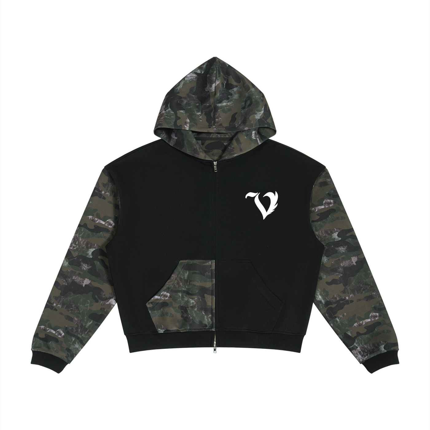 Unisex Colorblock Camo Full Zip Boxy Hoodie