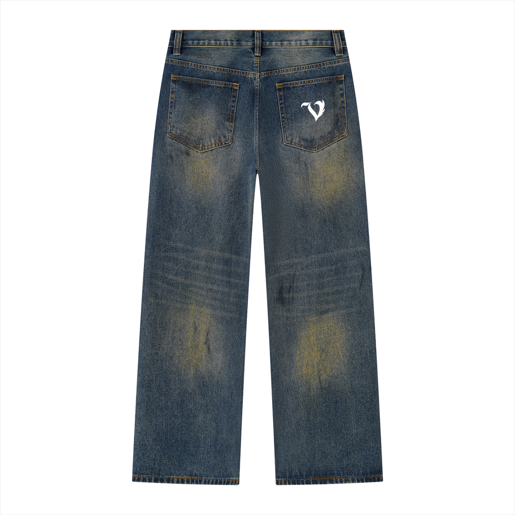 Men's Vintage Wash Wide Leg Denim Jeans