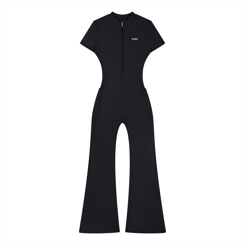 DEJAVU Women’s Tight Flared Leg Quarter-Zip Jumpsuit