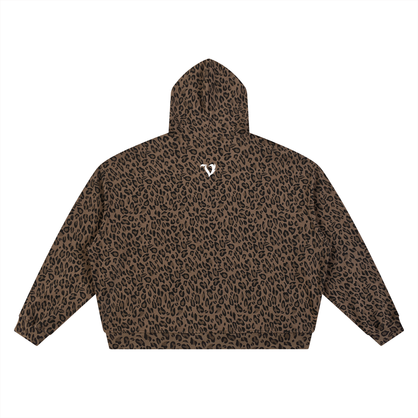 DEJAVU Unisex Leopard Print Waffle Full Zip Hoodie