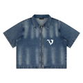 Unisex Vintage Washed Full-Zip Denim Shirt