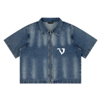 Unisex Vintage Washed Full-Zip Denim Shirt