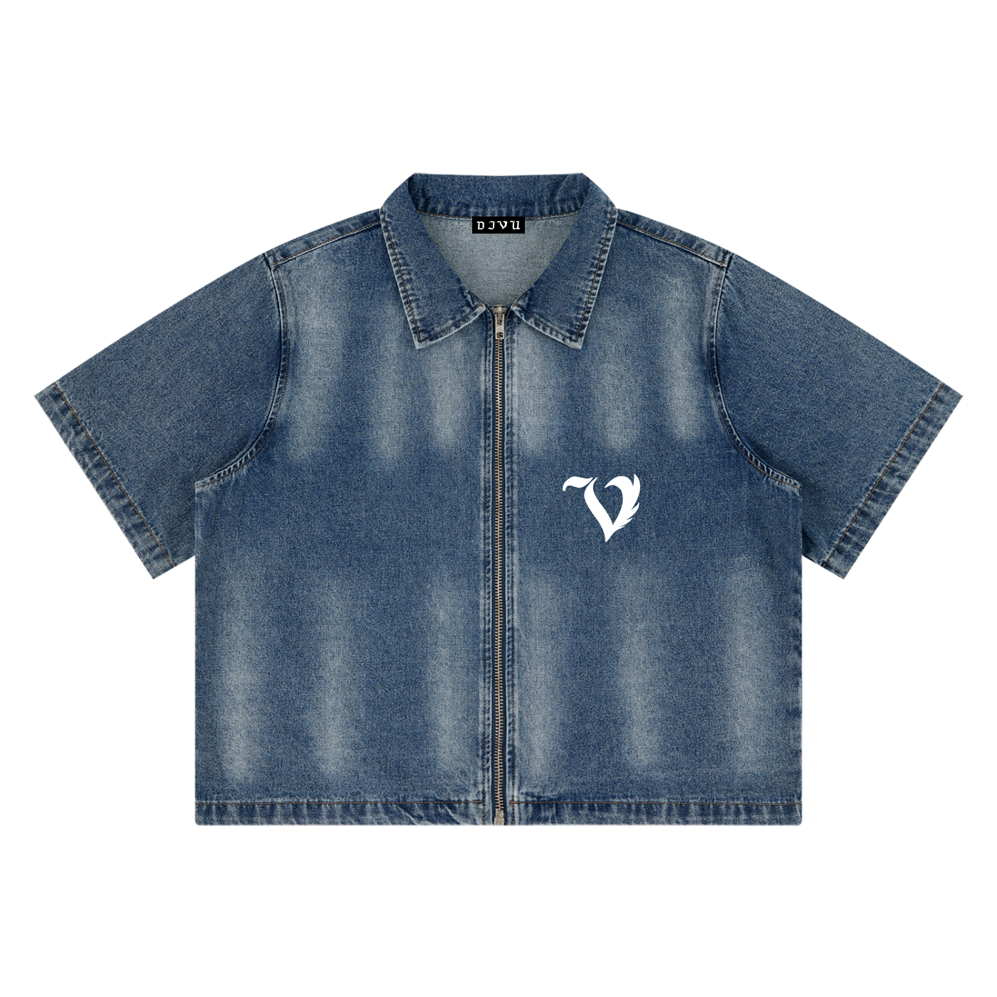 Unisex Vintage Washed Full-Zip Denim Shirt