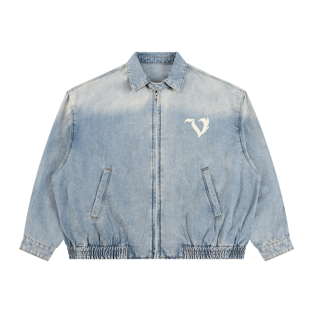 Unisex Vintage Wash Full-Zip Denim Jacket
