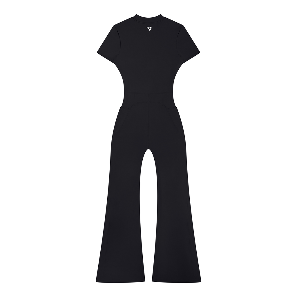 DEJAVU Women’s Tight Flared Leg Quarter-Zip Jumpsuit