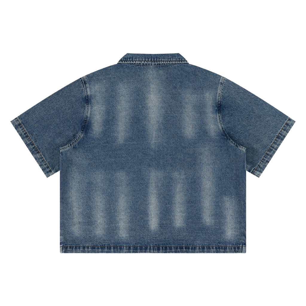 Unisex Vintage Washed Full-Zip Denim Shirt