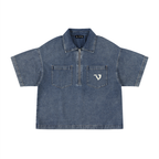 Unisex Vintage Wash Boxy Quarter-Zip Denim Shirt