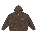 DEJAVU Unisex Leopard Print Waffle Full Zip Hoodie