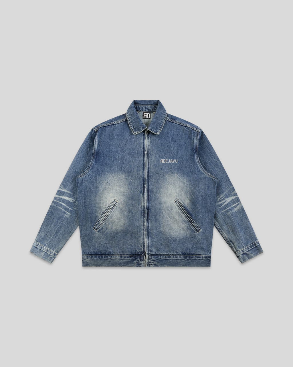 RE:VISION X DEJAVU Vintage Wash Zip Up Denim Jacket