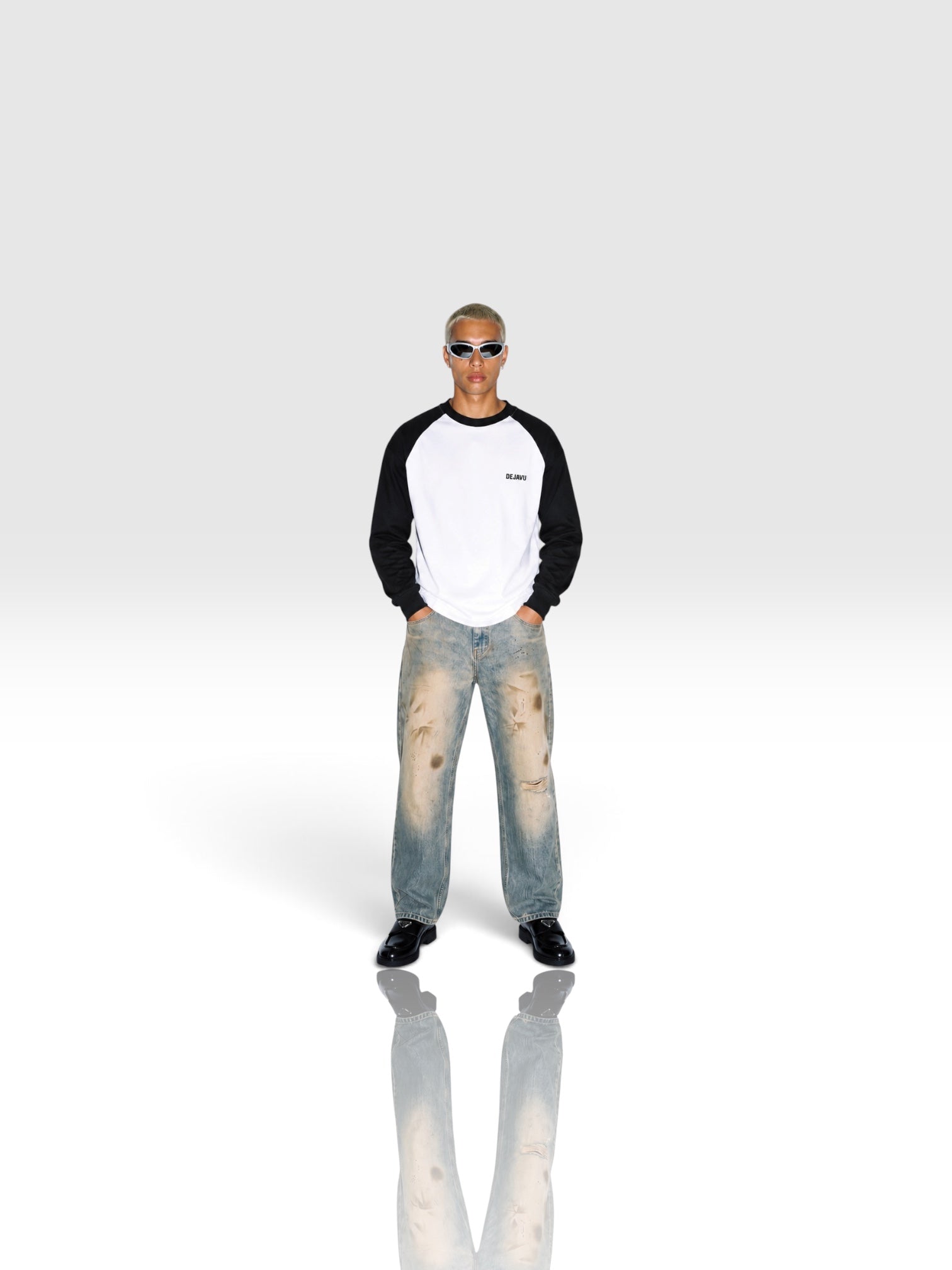 DEJAVU Color-Blocked Raglan Long-Sleeve T-Shirt