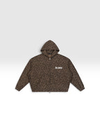 DEJAVU Unisex Leopard Print Waffle Full Zip Hoodie