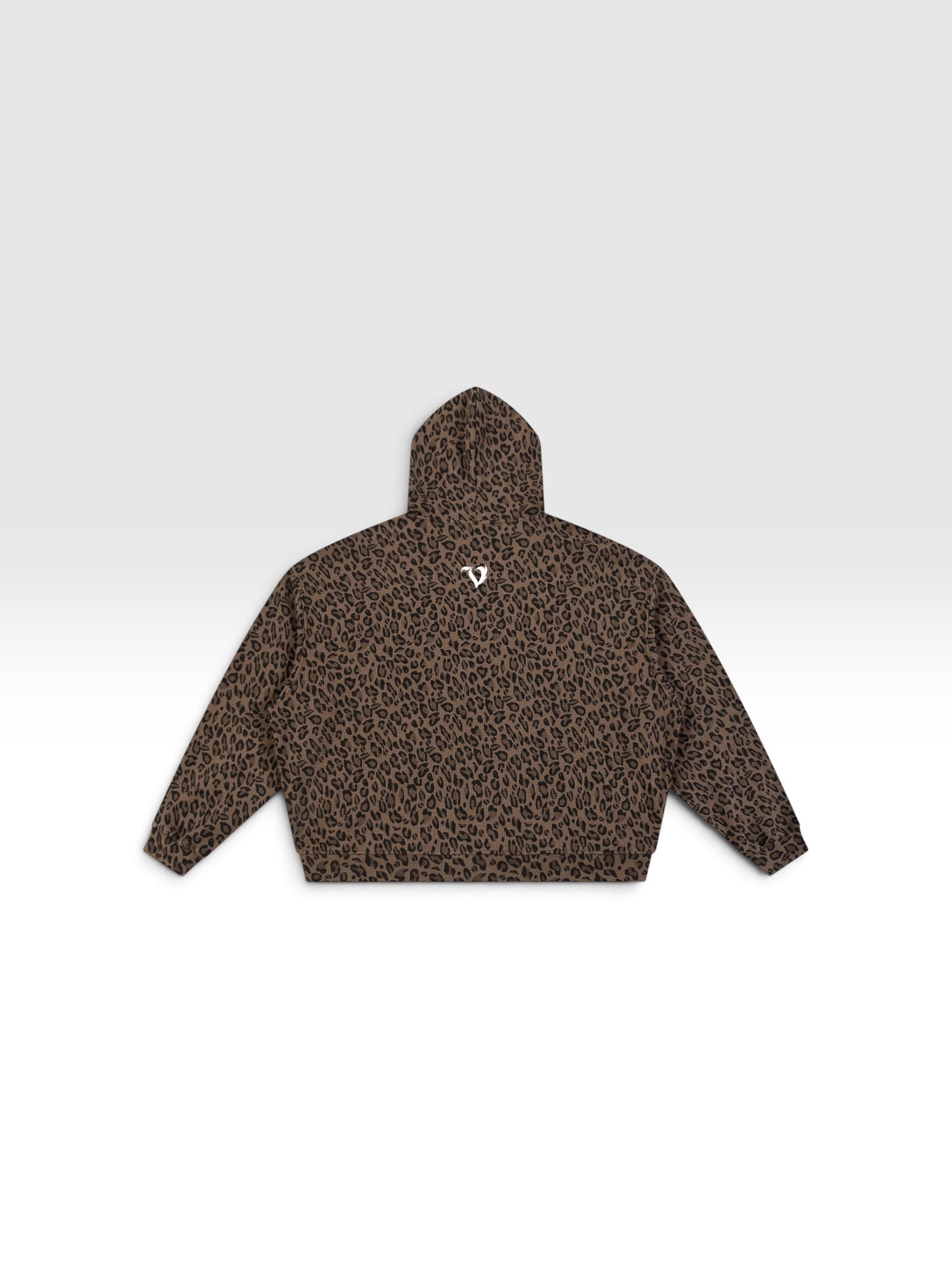 DEJAVU Unisex Leopard Print Waffle Full Zip Hoodie