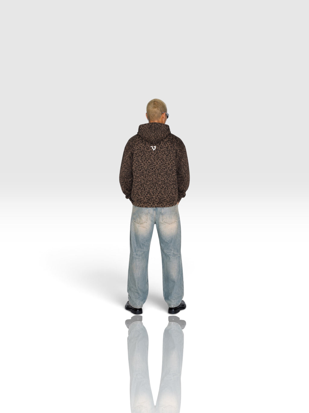 DEJAVU Unisex Leopard Print Waffle Full Zip Hoodie