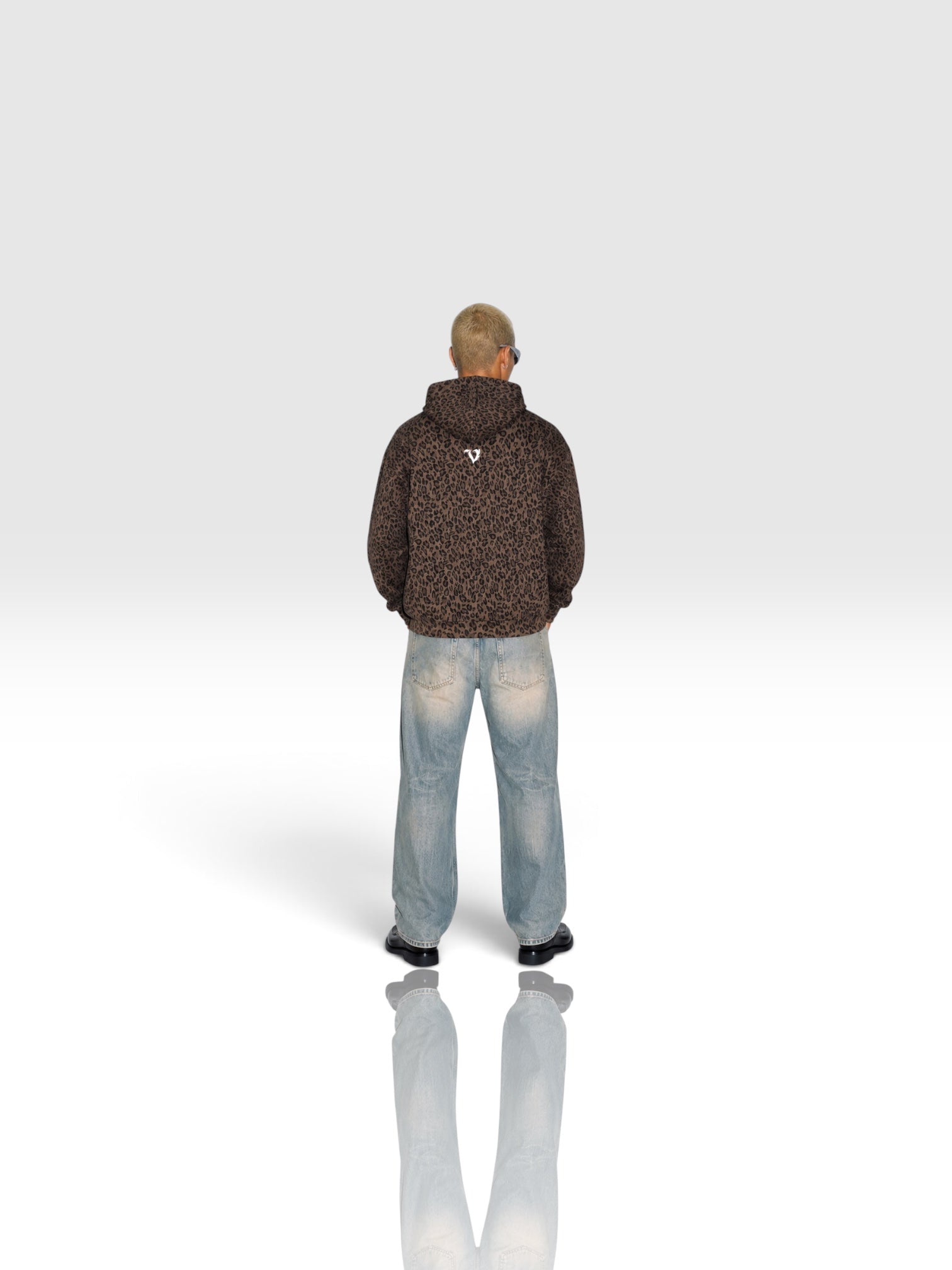 DEJAVU Unisex Leopard Print Waffle Full Zip Hoodie