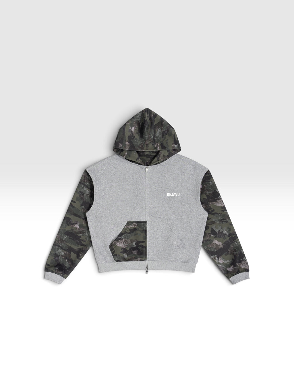 DEJAVU Unisex Colorblock Camo Full Zip Boxy Hoodie