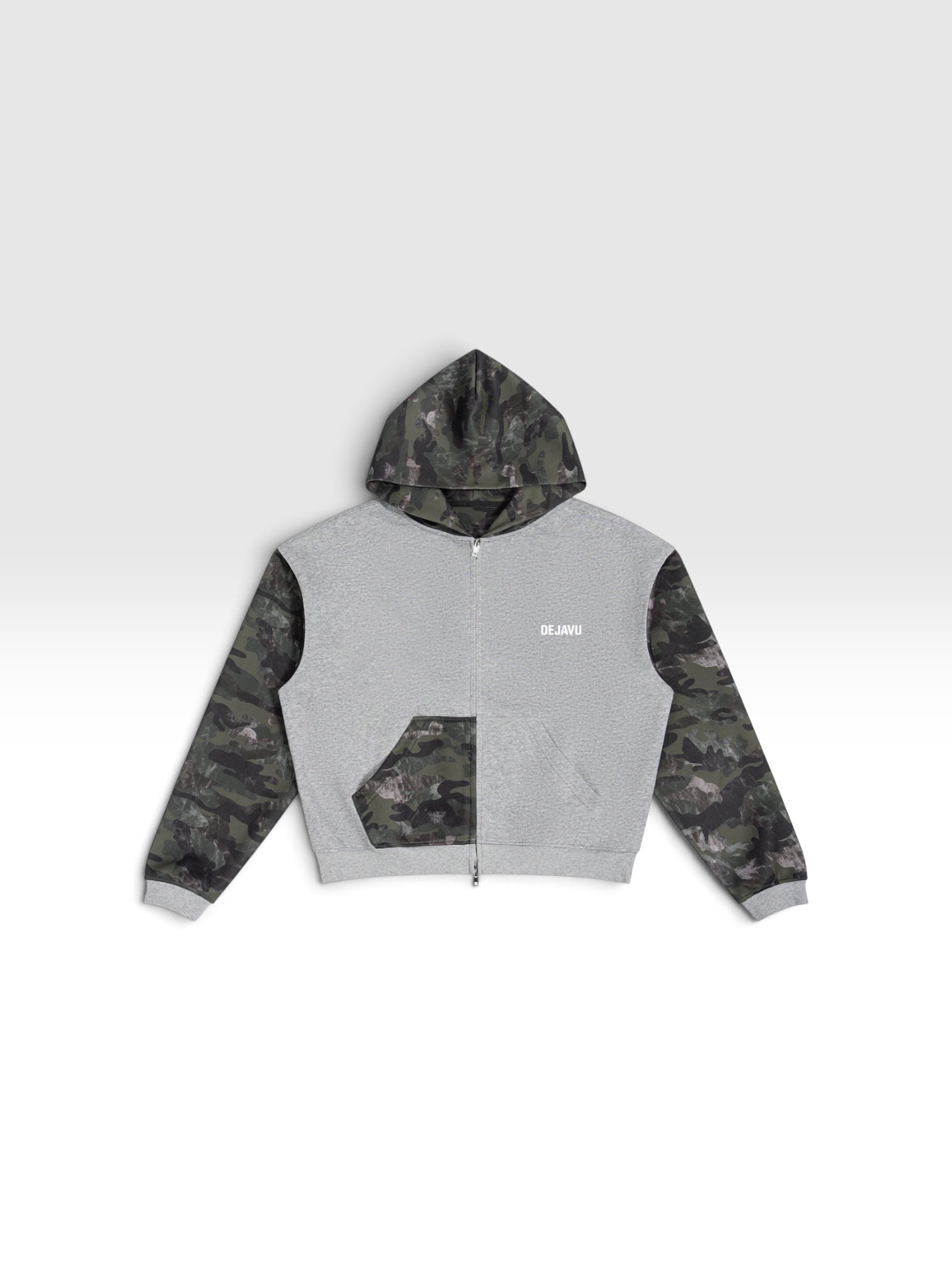 DEJAVU Unisex Colorblock Camo Full Zip Boxy Hoodie