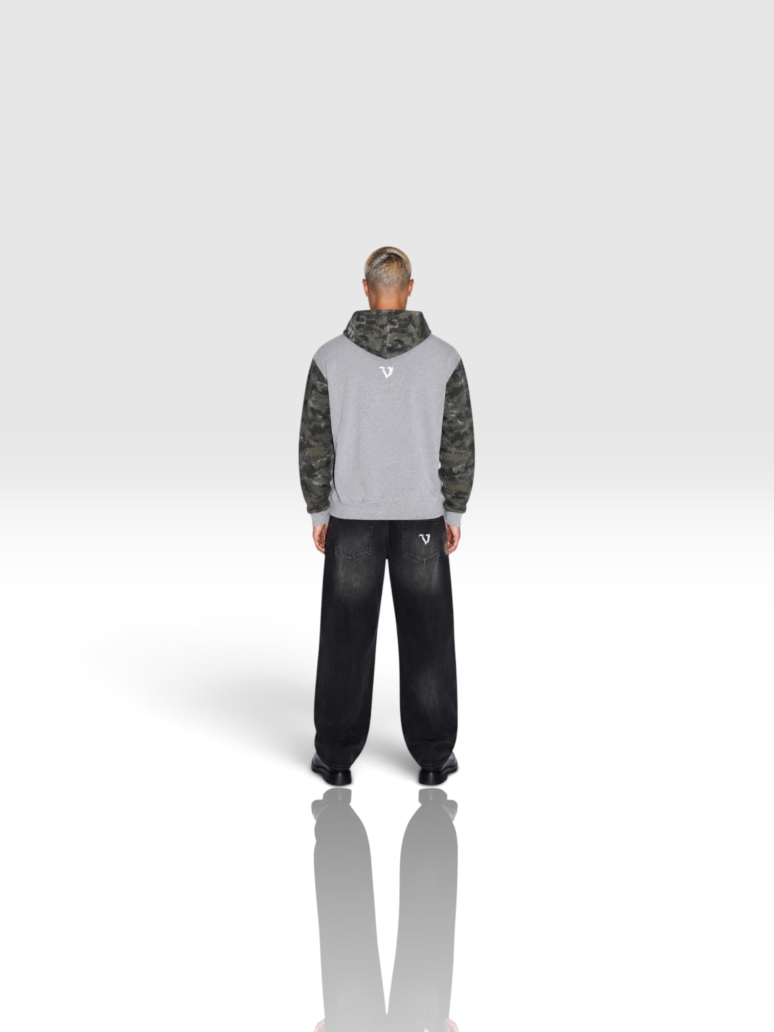 DEJAVU Unisex Colorblock Camo Full Zip Boxy Hoodie