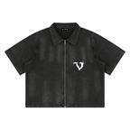 Unisex Vintage Washed Full-Zip Denim Shirt
