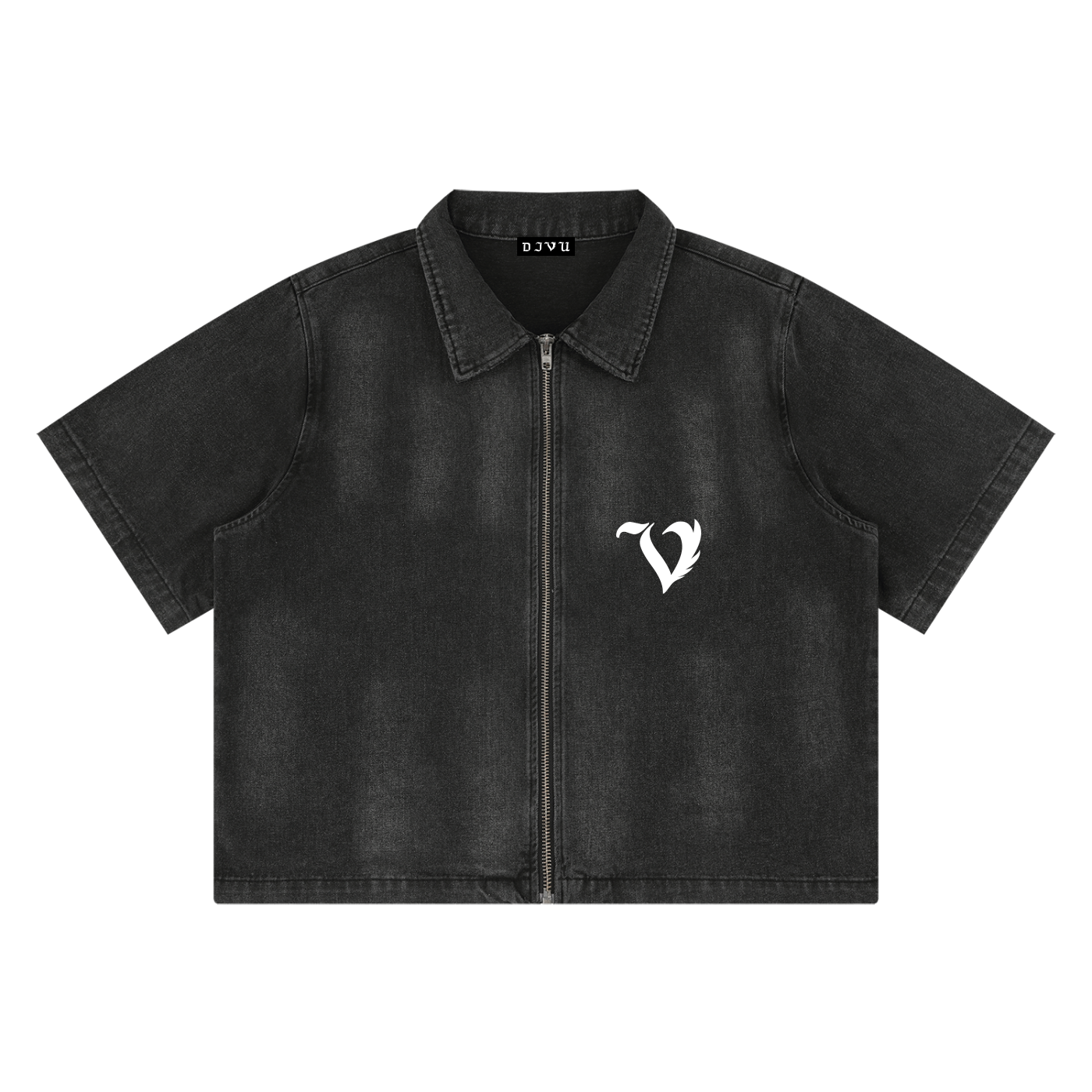 Unisex Vintage Washed Full-Zip Denim Shirt