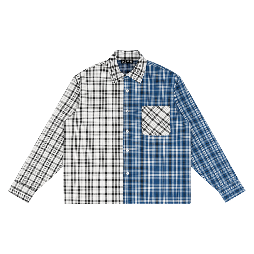 DEJAVU Unisex Oversized Plaid Color Block Shirt