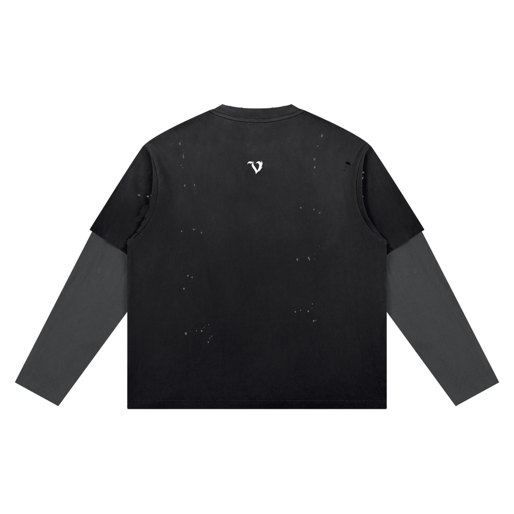 DEJAVU Unisex Vintage Wash Distressed Layer T-Shirt