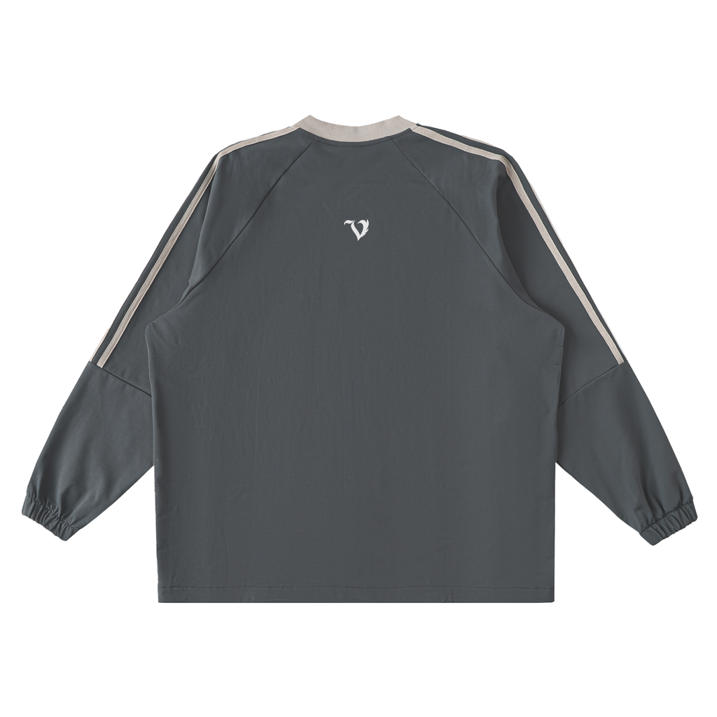 DEJAVU Color-Block V-Neck Long-Sleeve T-Shirt