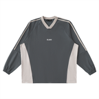 DEJAVU Color-Block V-Neck Long-Sleeve T-Shirt
