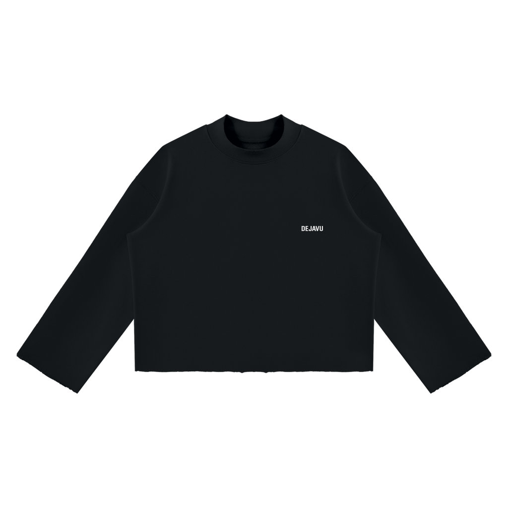 Unisex Mock Neck Raw Edge Boxy Sweatshirt