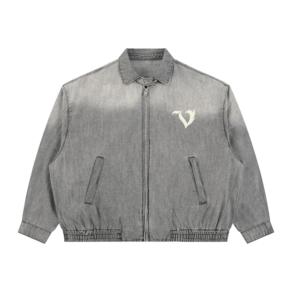 Unisex Vintage Wash Full-Zip Denim Jacket