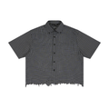 Unisex Distressed Plaid Boxy Shirt