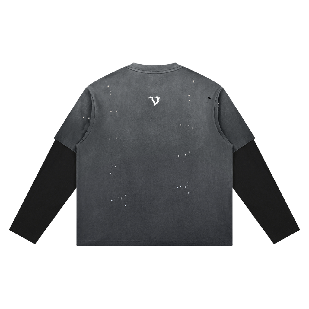 DEJAVU Unisex Vintage Wash Distressed Layer T-Shirt